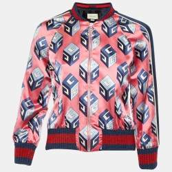 Pre Owned Gucci Pink GG Print Silk Satin Duchesse Bomber Jacket S