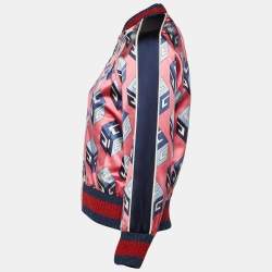 Pre Owned Gucci Pink GG Print Silk Satin Duchesse Bomber Jacket S