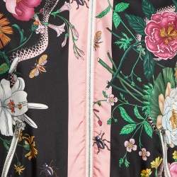 Pre Owned Gucci Black Floral Printed Silk Bomber Jacket S 