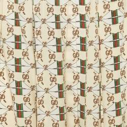 Pre Owned Gucci Cream Lips Print  Silk Pleated Midi Skirt S