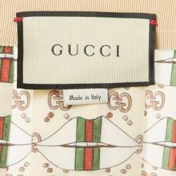 Pre Owned Gucci Cream Lips Print  Silk Pleated Midi Skirt S