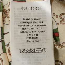 Pre Owned Gucci Cream Lips Print  Silk Pleated Midi Skirt S