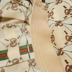Pre Owned Gucci Cream Lips Print  Silk Pleated Midi Skirt S