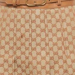 Pre Owned Gucci Brown GG Canvas Pleated Midi Dress S