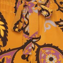 Pre Owned Gucci Ochre Yellow Paisley Printed Silk Elasticized Waist Jogger Pants S