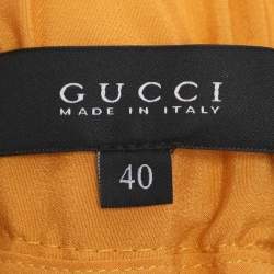 Pre Owned Gucci Ochre Yellow Paisley Printed Silk Elasticized Waist Jogger Pants S