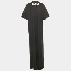 مملوكة مسبقًا Gucci Black Floral Applique Cotton Maxi Dress L 