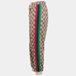 Pre Owned Gucci Cream GG Supreme Print  Jersey Track Pants L