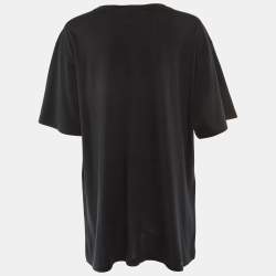 Pre Owned Gucci Black Logo Printed Cotton Knit Sequin Embellished T-Shirt XL