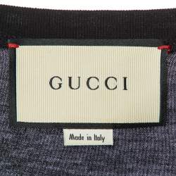 Pre Owned Gucci Black Logo Printed Cotton Knit Sequin Embellished T-Shirt XL