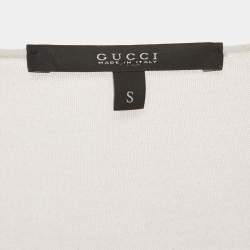 Pre Owned Gucci White Cotton Knit GG Logo Detail V-Neck T-Shirt S