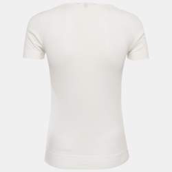 Pre Owned Gucci White Cotton Knit GG Logo Detail V-Neck T-Shirt S
