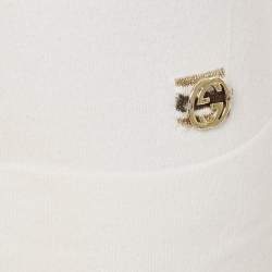 Pre Owned Gucci White Cotton Knit GG Logo Detail V-Neck T-Shirt S
