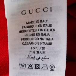 Pre Owned جاكيت غوتشي قطن بليد حياكة أحمر بتفاصيل رقعة زهرية وسحاب مقاس صغير - سمول