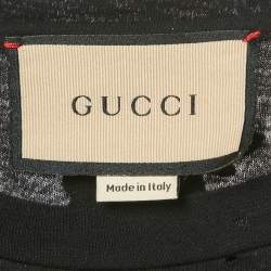 Pre Owned تي شيرت غوتشي قطن أسود بطباعة الشعار القديم بمظهر مهترئ مقاس وسط