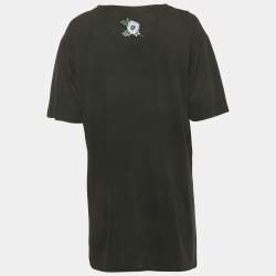 Pre Owned تي شيرت غوتشي قطن أسود بطباعة الشعار القديم بمظهر مهترئ مقاس وسط