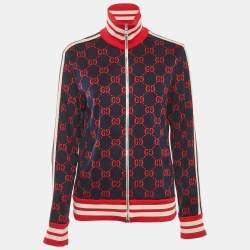Pre Owned Gucci Navy Blue GG Monogram Print Cotton Knit Zip -Up Jacket M