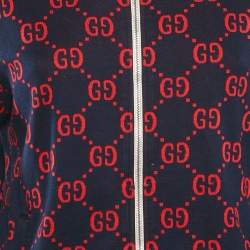 Pre Owned Gucci Navy Blue GG Monogram Print Cotton Knit Zip -Up Jacket M