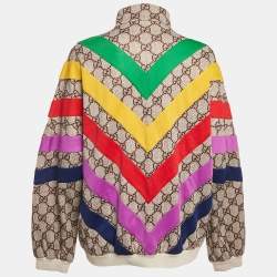 Pre Owned Gucci Beige GG Rainbow Jersey Zip-Up Jacket L