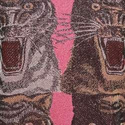 Pre Owned Gucci Pink/Blue Tiger Intarsia Lamé Knit Crew Neck Pullover XL