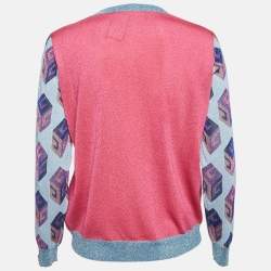 Pre Owned Gucci Pink/Blue Tiger Intarsia Lamé Knit Crew Neck Pullover XL