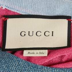 Pre Owned Gucci Pink/Blue Tiger Intarsia Lamé Knit Crew Neck Pullover XL