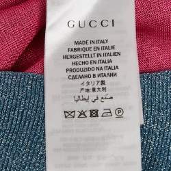 Pre Owned Gucci Pink/Blue Tiger Intarsia Lamé Knit Crew Neck Pullover XL