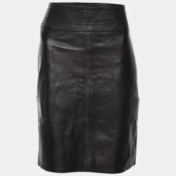 Pre Owned Gucci Black Leather Midi Skirt M
