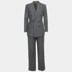 Pre Owned Gucci Grey GG Wool Jacquard Tailored Suit S