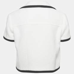 Pre Owned جاكيت غوتشي بأكمام قصيرة قماش منسوج أبيض مموج مقاس صغير (صغير)