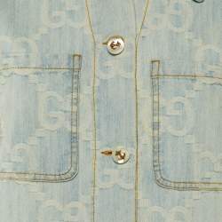 Pre Owned Gucci Light Blue GG Jacquard Denim 'California Gucci' Button Front Jacket S