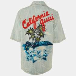 Pre Owned Gucci Light Blue GG Jacquard Denim 'California Gucci' Button Front Jacket S