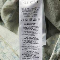 Pre Owned Gucci Light Blue GG Jacquard Denim 'California Gucci' Button Front Jacket S