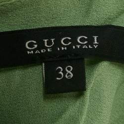 Pre Owned فستان غوتشي ماكسي حرير أخضر نعناعي بأكمام طويلة مزين عند الرقبة مقاس صغير - سمول