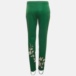 Pre Owned Gucci Green Floral Embroidery Jersey Pants XL