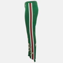 Pre Owned Gucci Green Floral Embroidery Jersey Pants XL