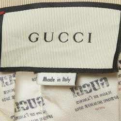 Pre Owned Gucci Beige Invite Stamp Print Silk Pleated Midi Skirt L