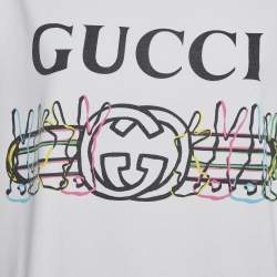 Pre Owned Gucci White Logo Print Cotton Crewneck T-Shirt XXL