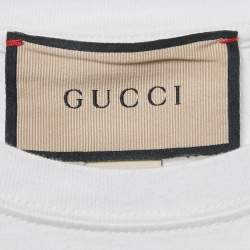 Pre Owned Gucci White Logo Print Cotton Crewneck T-Shirt XXL