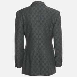 Pre Owned Gucci Grey GG Jacquard Double Breasted Blazer S