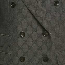 Pre Owned Gucci Grey GG Jacquard Double Breasted Blazer S