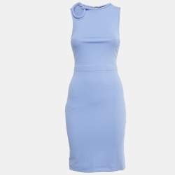 Pre Owned Gucci Blue Jersey Neck Detail Short Dress XS