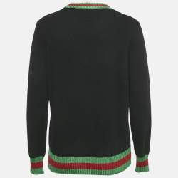 Pre Owned Gucci Black Wool & Lamé  Web Trim Detail Sweater L