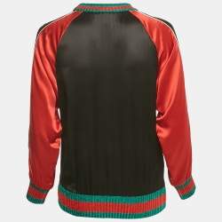 مملوكة مسبقًا Gucci Black /Red Ghost Diamond Print Silk & Lamé Web Trim Top S