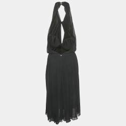 Pre Owned فستان غوتشي جيرسي أسود مقاس صغير ذو ياقة هالتر طول ميدي