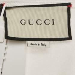 Pre Owned Gucci White Embellished Mystic Cat Applique Distressed Cotton T-Shirt S