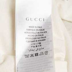 Pre Owned Gucci White Embellished Mystic Cat Applique Distressed Cotton T-Shirt S