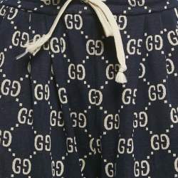 Pre Owned Gucci Navy Blue GG Supreme Monogram Jacquard Knit Trackpants XS