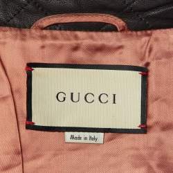 Pre Owned Gucci Black Quilted Leather Logo Embellished Biker Jacket XS