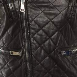 Pre Owned Gucci Black Quilted Leather Logo Embellished Biker Jacket XS
